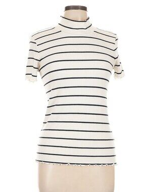 APC White Clea Striped Short Sleeve Turtleneck